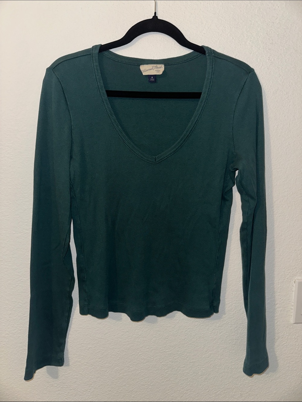 Women’s Teal Ribbed V-Neck Long Sleeve Top